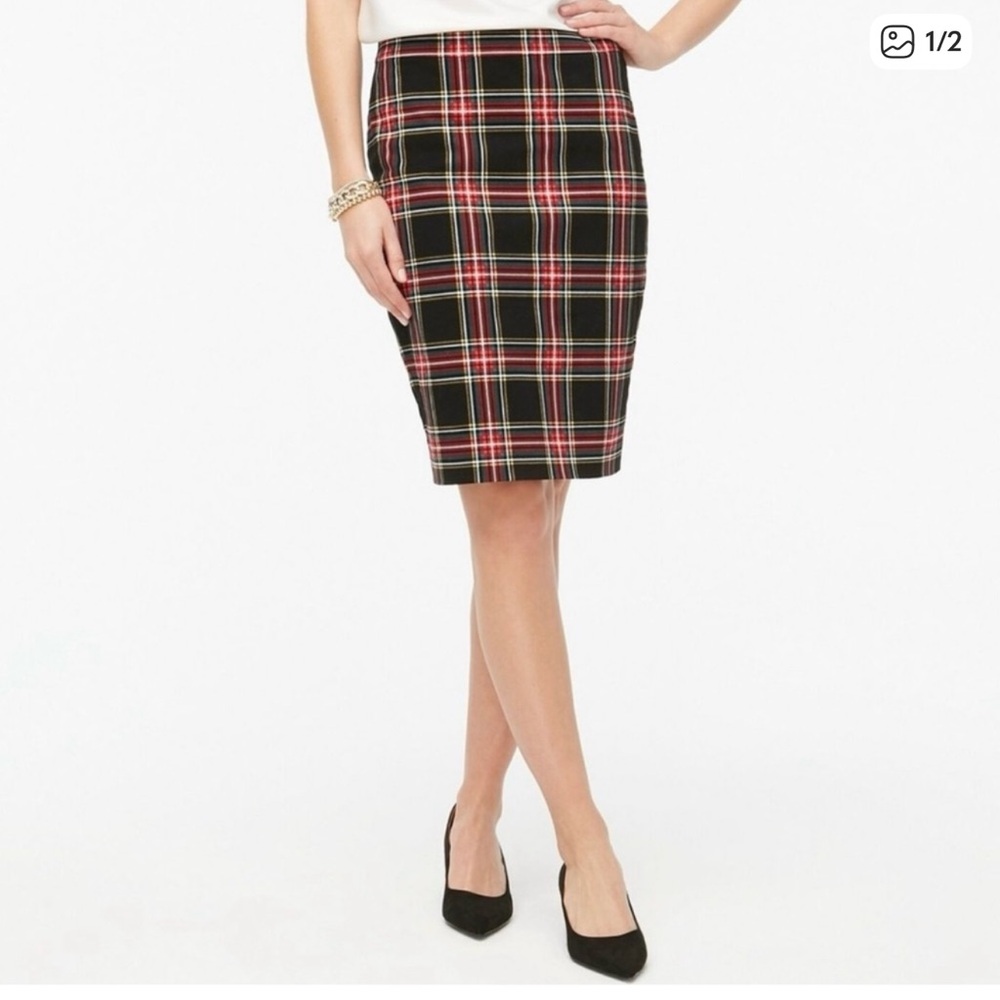 J. Crew Red and Black Tartan Plaid Pencil Skirt